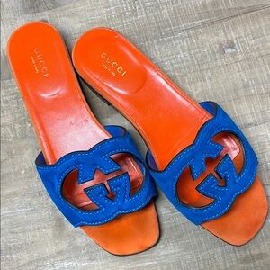 Gucci Women's Blue and Orange Slide Sandals